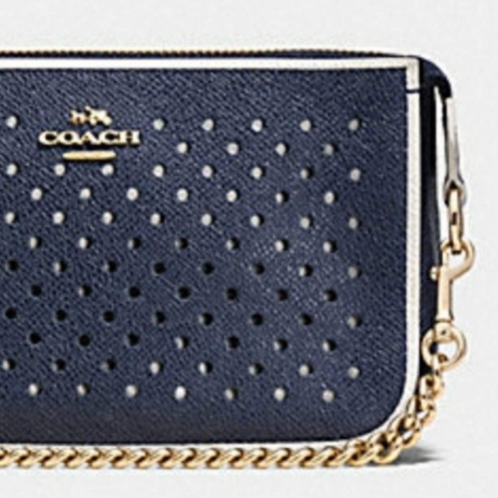 Coach Perforated Nolita 19 Wristlet Navy Blue Chalk Trim Gold Tone Hardware NWT - Picture 10 of 13